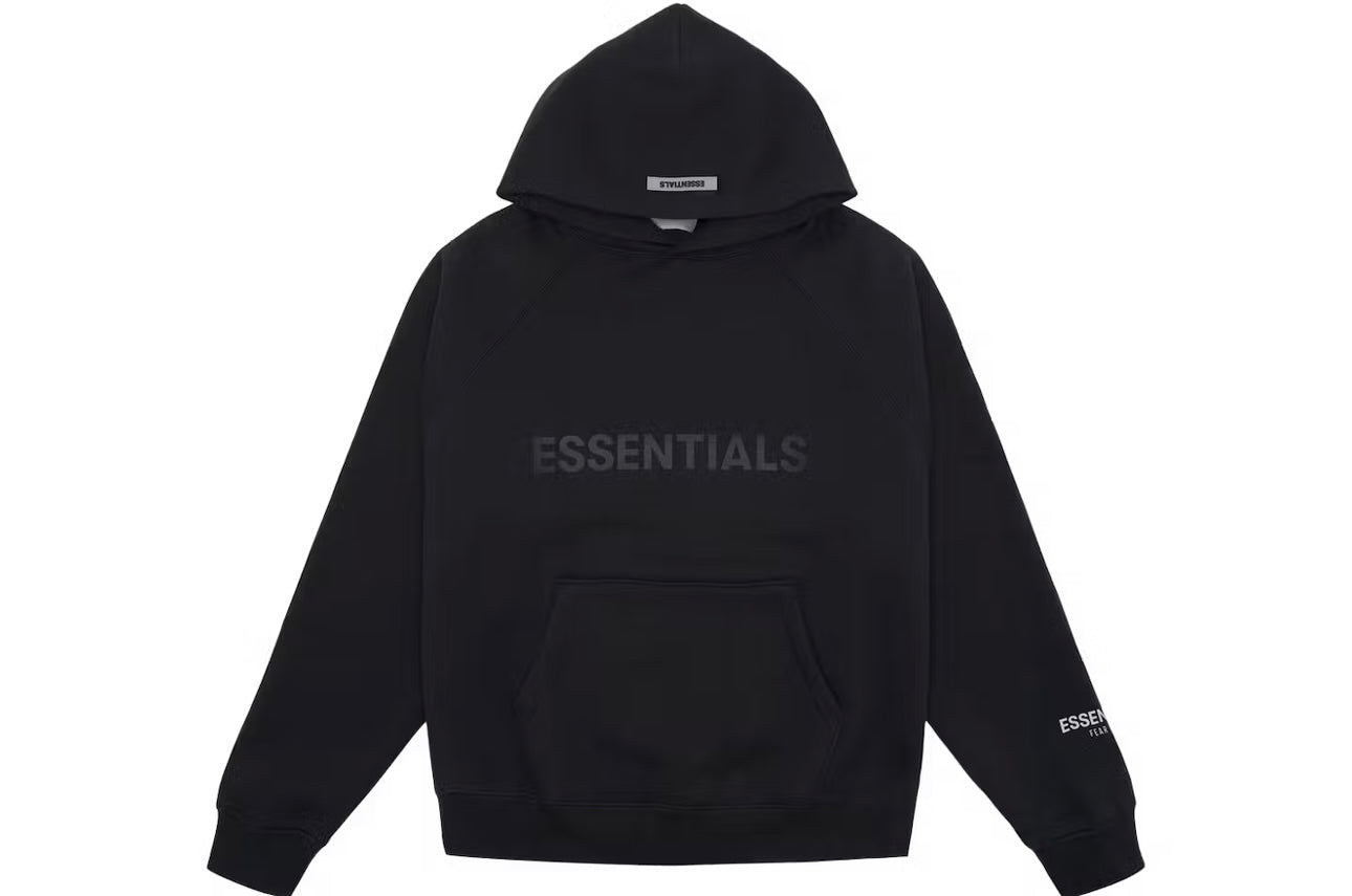 Essentials Black Pullover Hoodie Applique Logo