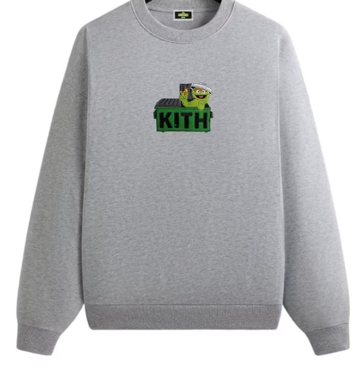 Kith x Sesame Street Oscar The Grouch Nelson Crewneck Medium Heather Grey