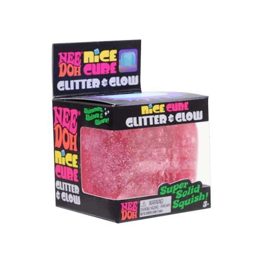 NeeDoh Nice Cube Glitter and Glow Squishy Fidget Toy Pink