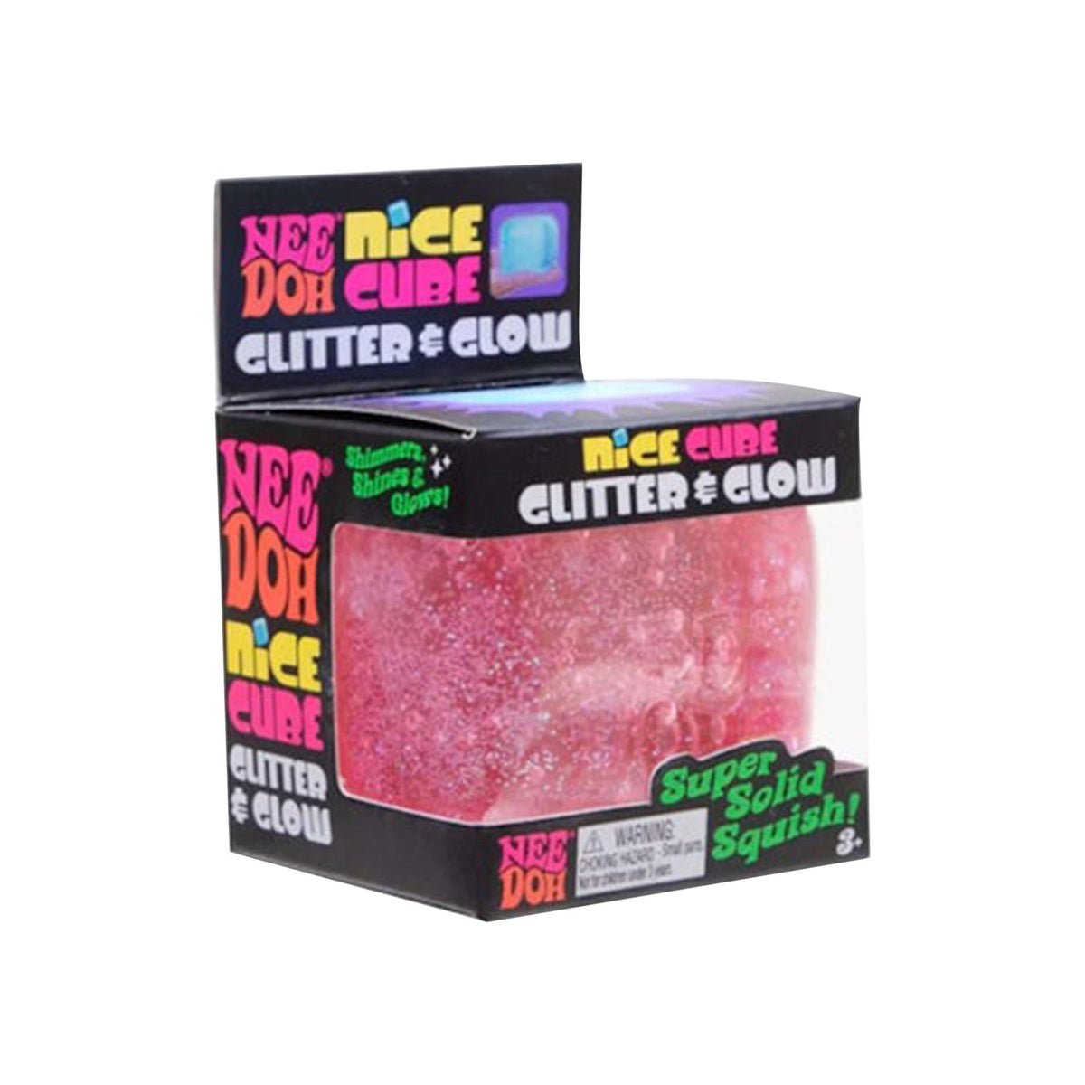 NeeDoh Nice Cube Glitter and Glow Squishy Fidget Toy Pink