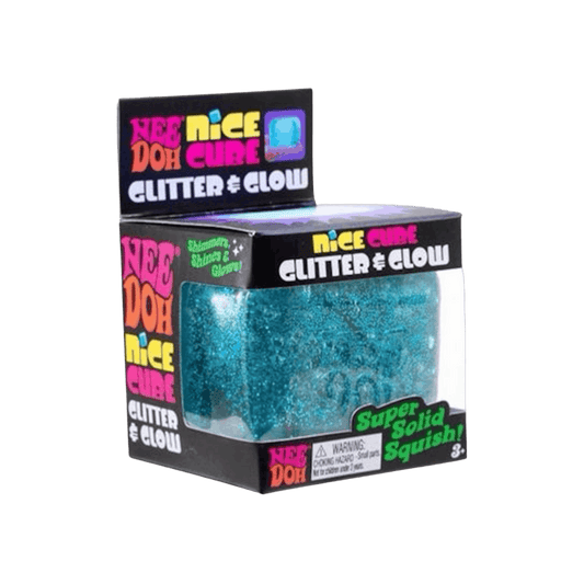 NeeDoh Nice Cube Glitter and Glow Squishy Fidget Toy Blue