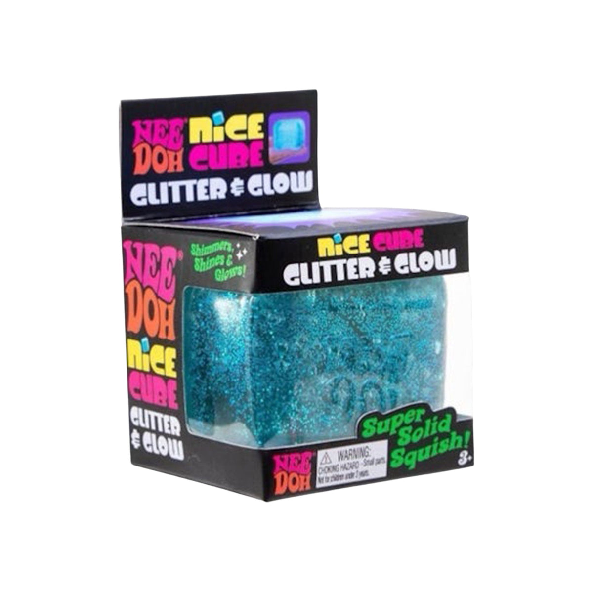 NeeDoh Nice Cube Glitter and Glow Squishy Fidget Toy Blue