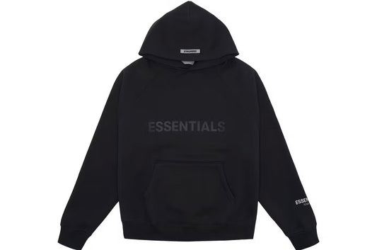 Essentials Black Pullover Hoodie Applique Logo