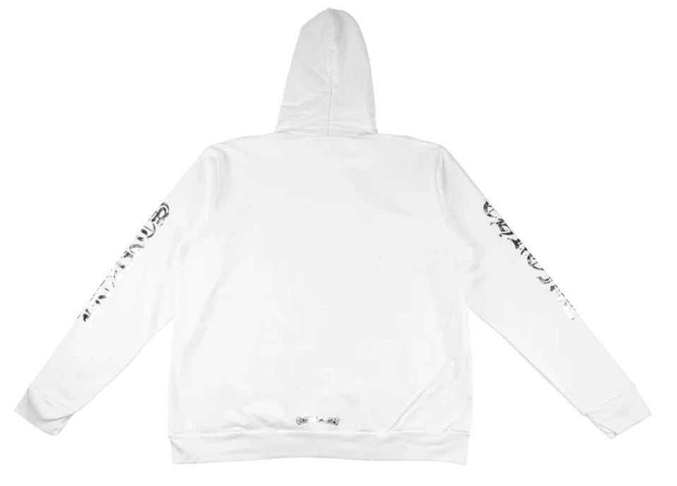 Chrome Hearts Silver Foil Vertical Logo Hoodie White Large
