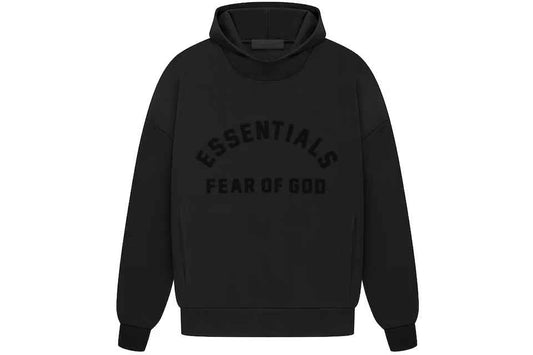 Essentials Jet Black Hoodie Arch Logo