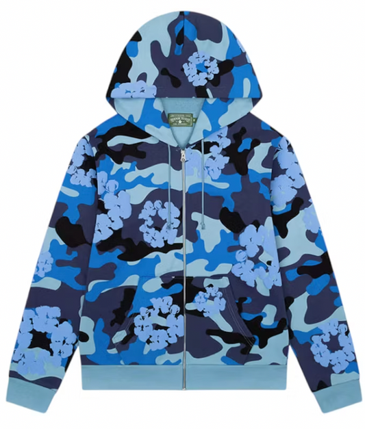 Denim Tears The Cotton Wreath Zip Sweatshirt Blue Camo POS