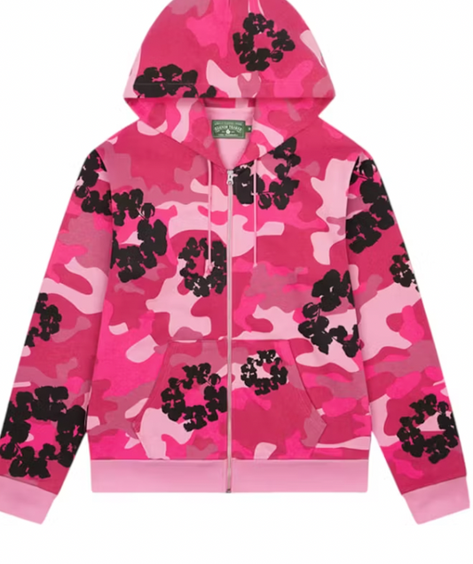 Denim Tears The Cotton Wreath Zip Sweatshirt Pink Camo POS