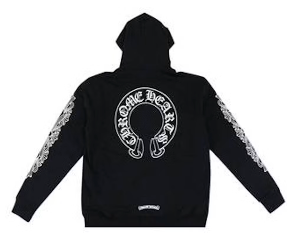 Chrome Hearts Horseshoe Floral Cross Sleeve Zip Up Hoodie Black Medium