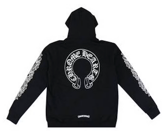 Chrome Hearts Horseshoe Floral Cross Sleeve Zip Up Hoodie Black Medium