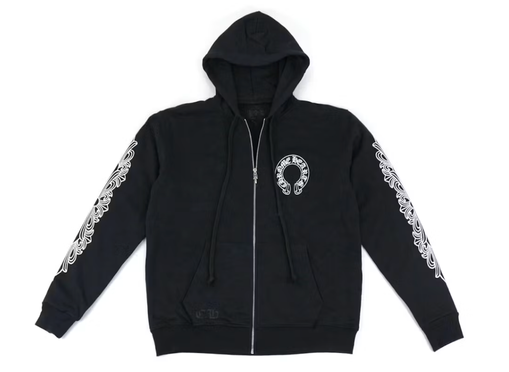 Chrome Hearts Horseshoe Floral Cross Sleeve Zip Up Hoodie Black Medium